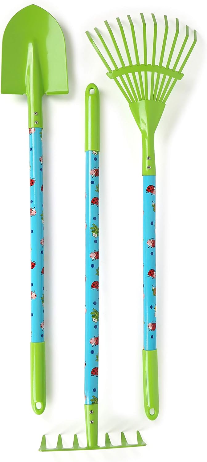 small foot Grosses Gartenset aus Holz und Metall, mit Schubkarre, Spaten, Harke uvm., ab 3 Jahren, 1