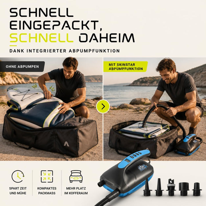SkinStar elektrische SUP Board Pumpe Luftpumpe Kompressor Stand Up Paddle | Bis 20 PSI, automatische