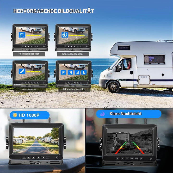 PARKVISION Kabellose Rückfahrkamera Solar Kit mit 9600mAh Akku &amp; DVR Aufzeichnung – Magnetische 1080