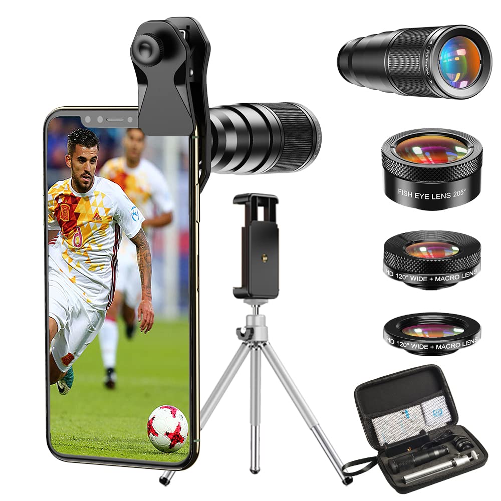 APEXEL HD Handyobjektiv-22X Teleobjektiv+25X Makroobjektiv+120 ° Weitwinkelobjektiv+205 ° Fisheye 4