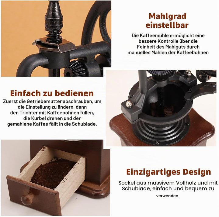 Manuelle Kaffeemühle, Vintage-Stil Hölzerne Handkaffeemühle, Tragbare Handmühle Mit Einstellungen &amp;
