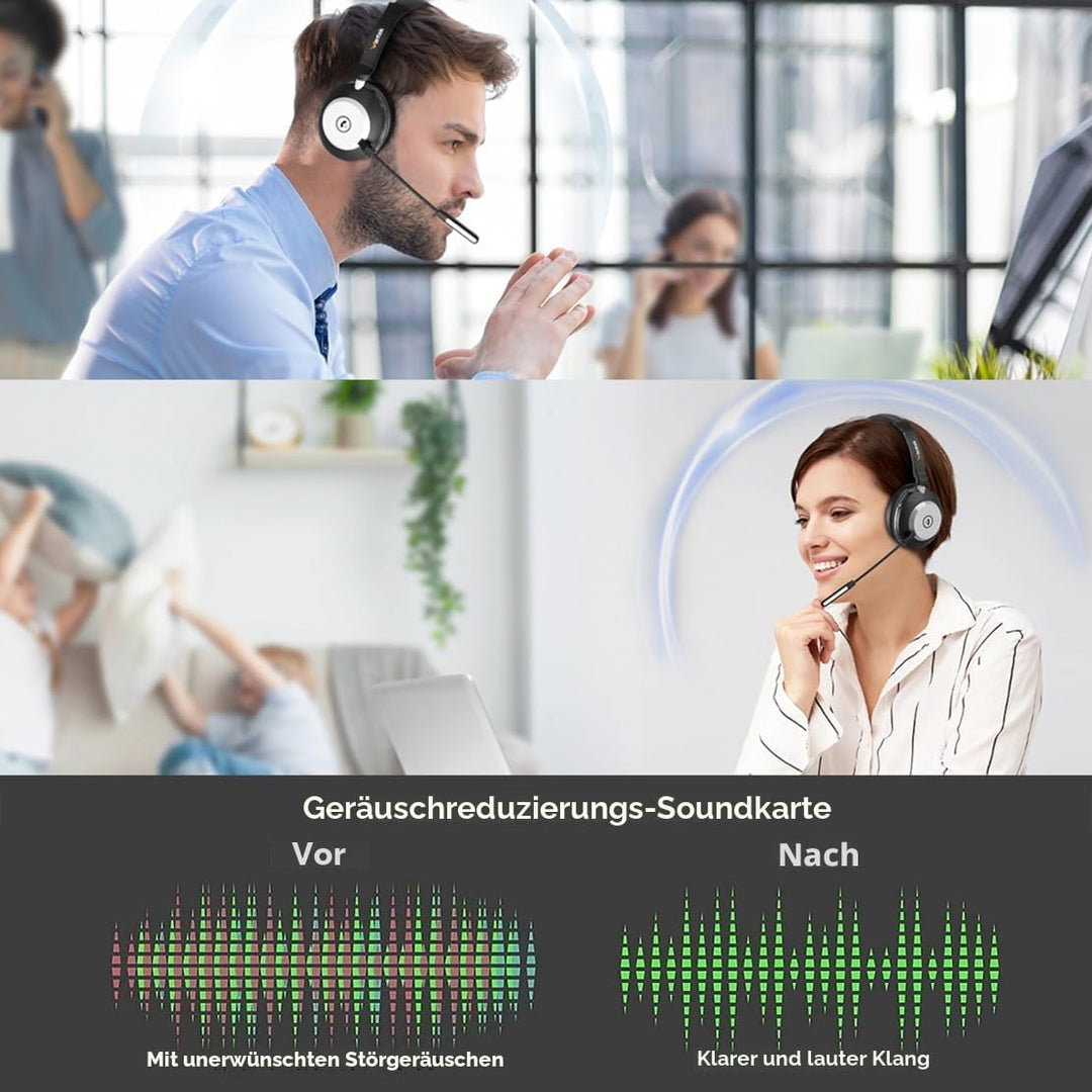Wantek Bluetooth-Headset mit Mikrofon für PC, V5.2, Kabelloses Headset mit Rauschunterdrückungs-Mikr