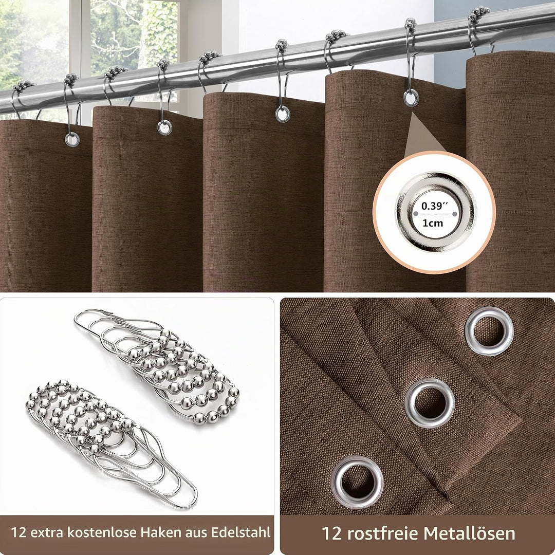 Duschvorhang Leinen mit Metall Duschvorhangringe Stoff Textil Badewannenvorhang Anti Schimmel Bad Vo