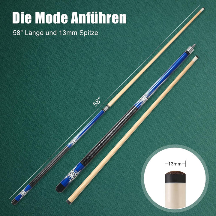 ASMPCUE Pool Queue, 58 Zoll Billard Queue Hardwood Pool Cue 13mm Spitzen für Professionelle Billards