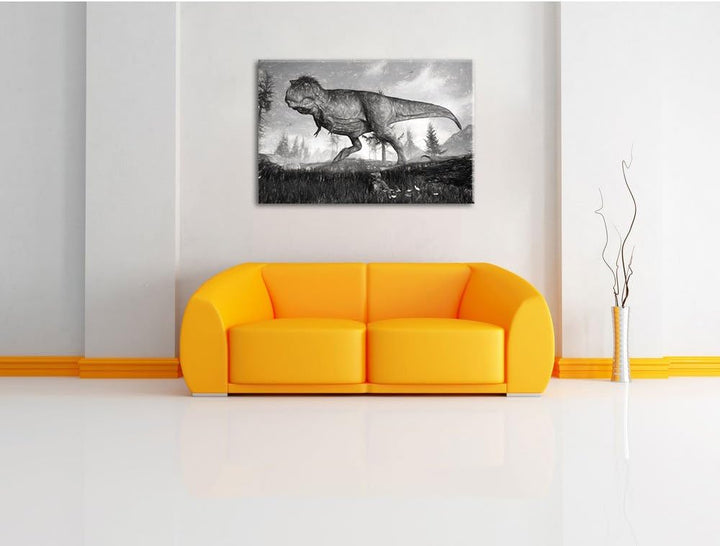 Pixxprint T-Rex Dinosaurier in der Natur als Leinwandbild/Grösse: 100x70 / Wandbild/Kunstdruck/ferti