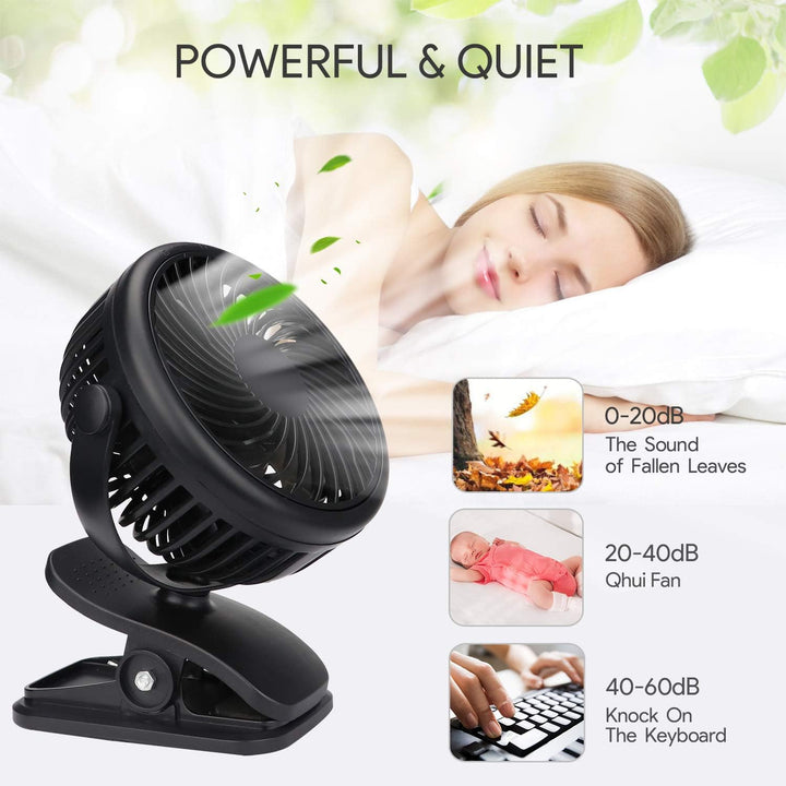 Mini USB Ventilator, Tragbarer Clip Tischventilator mit 3000mAh Wiederaufladbare Batterie, 3 Geschwi