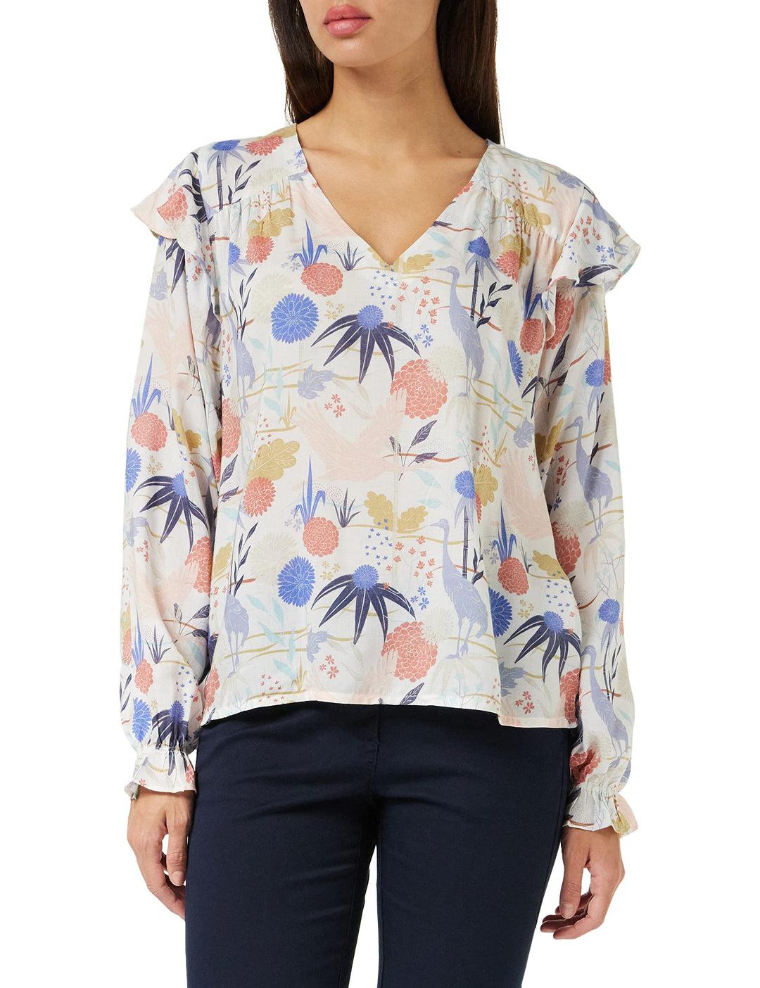 MUSTANG Damen Langarm-Bluse Bluse 38 2311_crane_print 12388, 38 2311_crane_print 12388