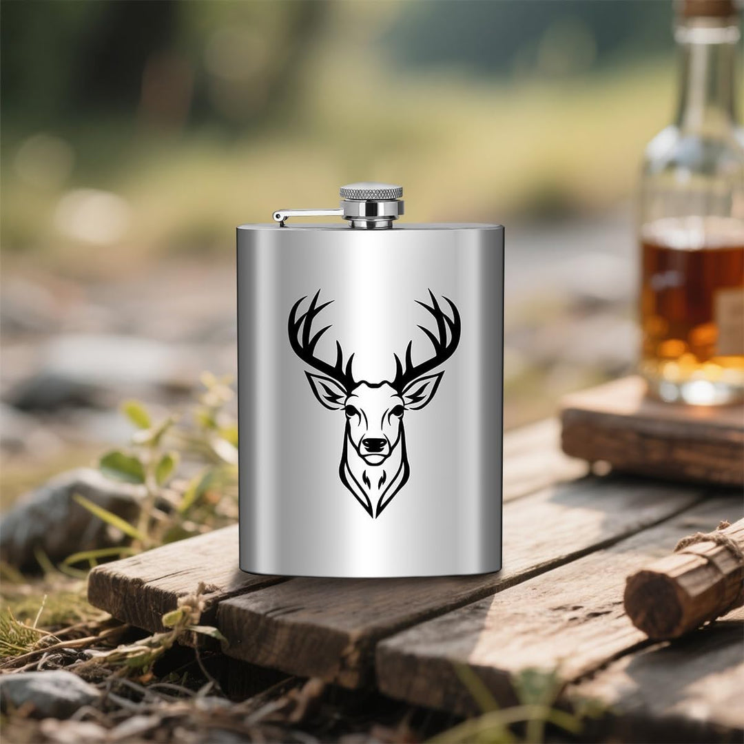 8oz/237ml Edelstahl Flachmann, Taschenflasche, mit Trichter und Grusskarte, Geschenkbox, Schwarz Hir