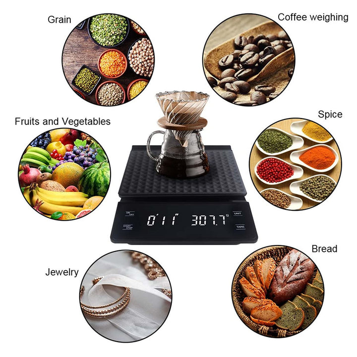 Nilpferd Digitale Kaffeewaage mit Timer, hohe Präzision 0,1g/3 kg, Espressowaage mit LED-Touchscreen