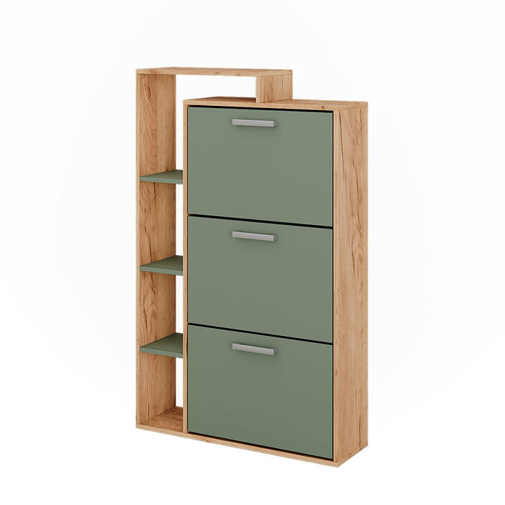 Vicco Schuhkipper Orlando, Goldkraft Eiche/Grün, 80 x 128.3 cm mit 3 Fächern, Goldkraft Eiche/Gr
