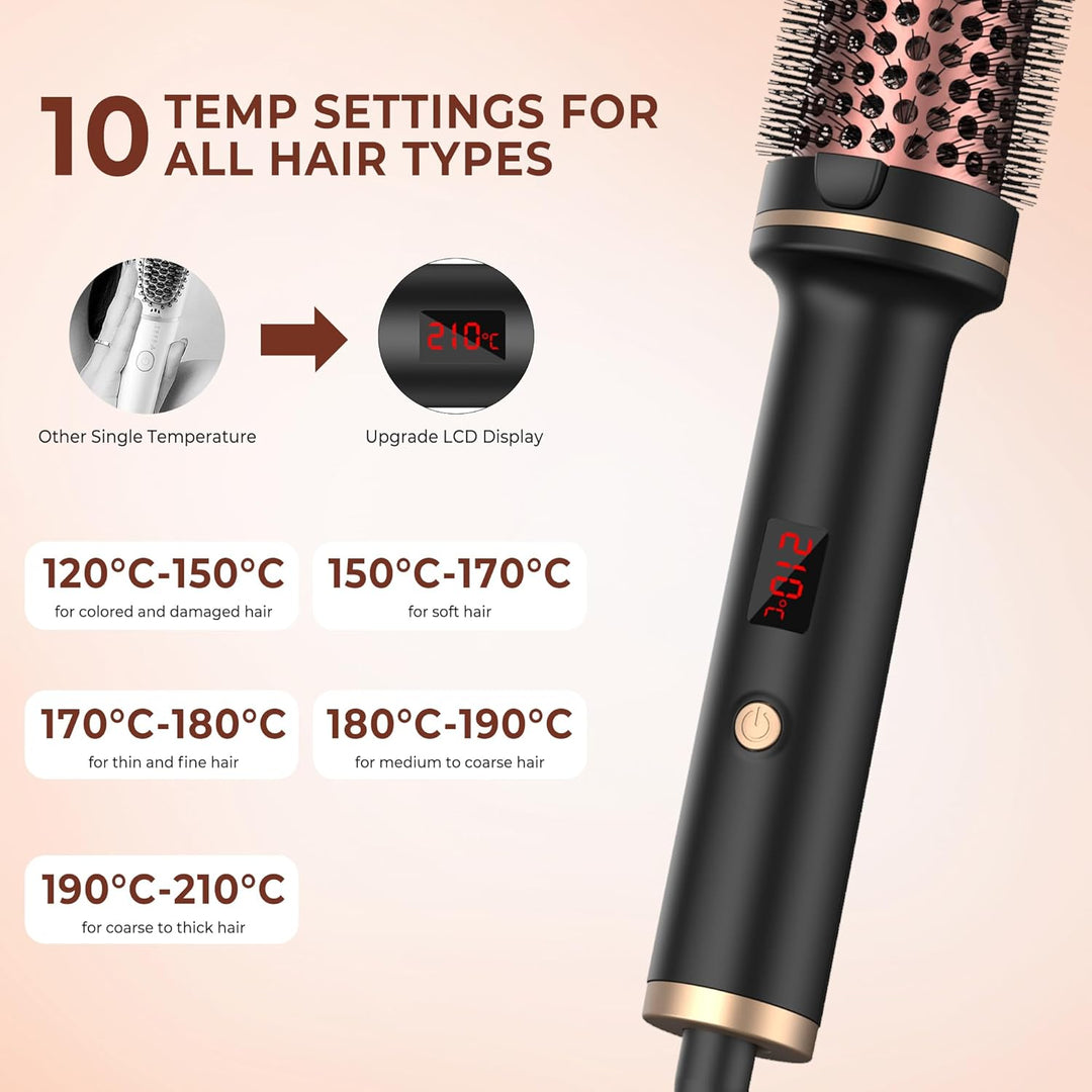 Thermal Brush Thermobürste 38mm, Lockenbürste 3 in 1 LCD Anzeige 120-210℃, Erhöhen Sie das Haarvolum