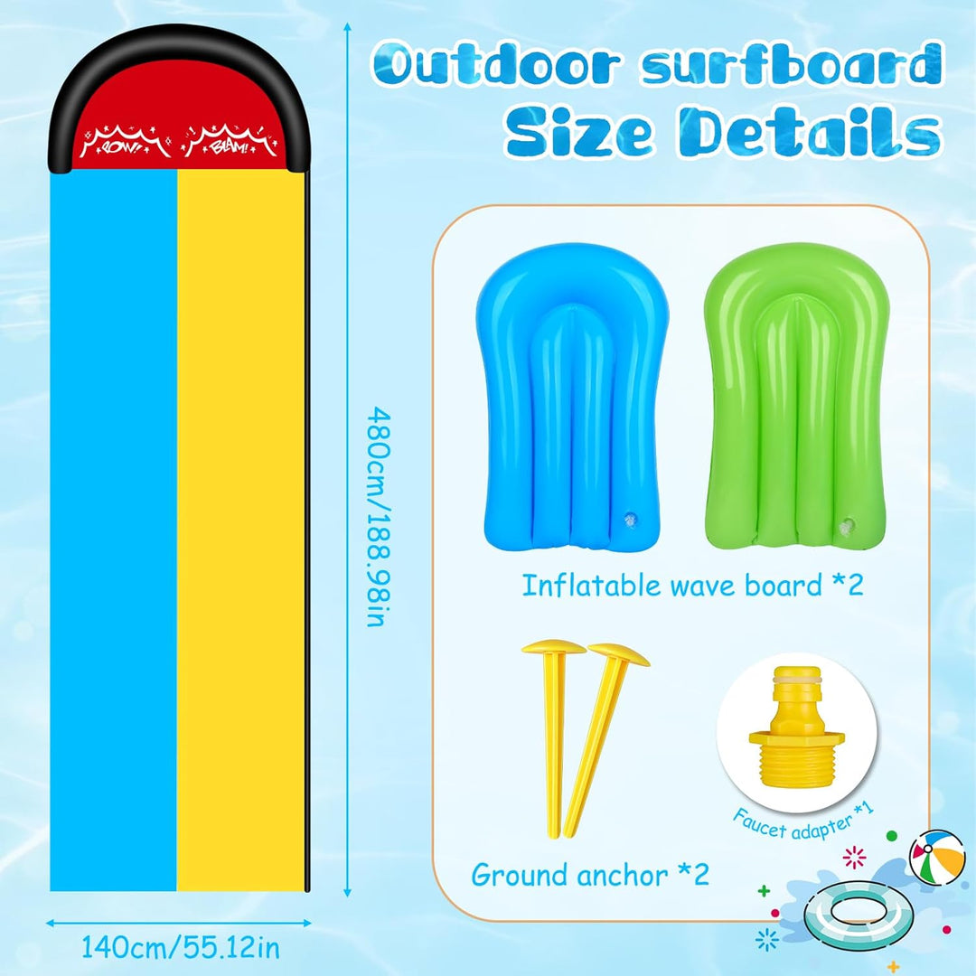 Wasserrutsche Garten für Kinder, 15.8ft/480cm Wasserrutschmatte mit 2 Bodyboards, Aufblasbare Wasser