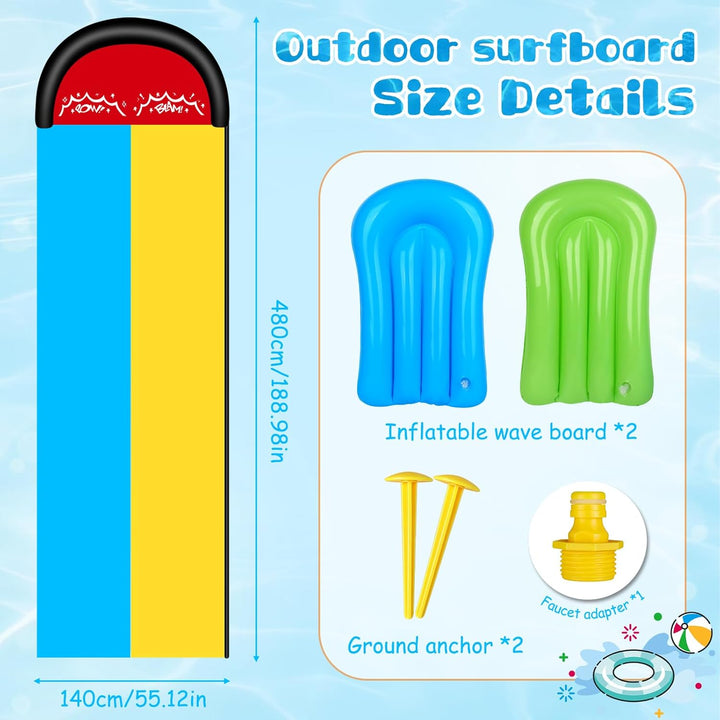 Wasserrutsche Garten für Kinder, 15.8ft/480cm Wasserrutschmatte mit 2 Bodyboards, Aufblasbare Wasser