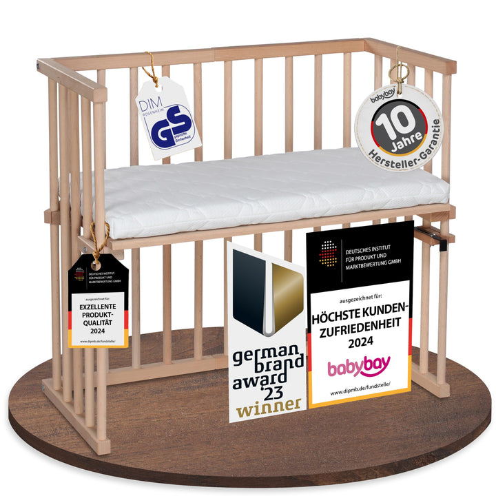 babybay Midi Beistellbett, natur unbehandelt mit Matratze Classic Soft Natur Unbehandelt 88L x 44.5B