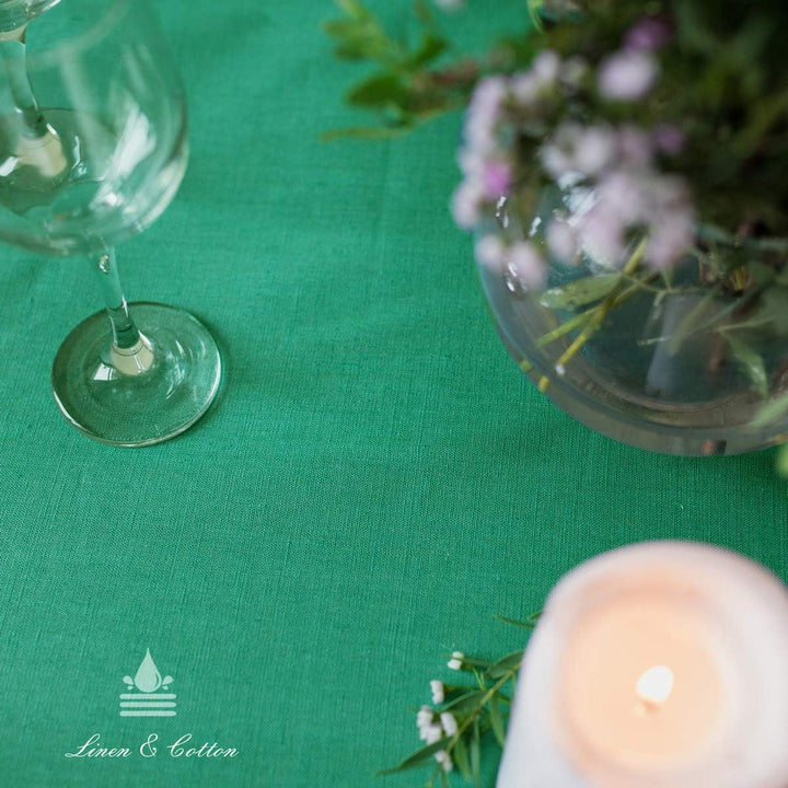 Linen & Cotton Tischdecke Wasserdicht Wachstuch Gartentischdecke Adele - 100% Leinen, Grün (147 x 24