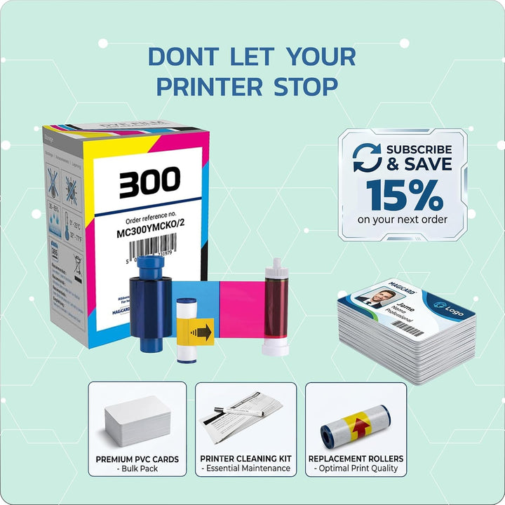 Magicard 300 Drucker MC300YMCKO Farbband – YMCKO – 300 Drucke mit Bodno Software Demokarte YMCKO 1 P