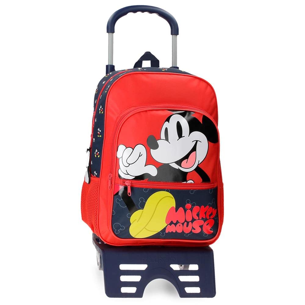 Disney Mickey Mouse Fashion Schulrucksack mit Wagen, mehrfarbig, 30 x 38 x 12 cm, Mikrofaser, 13,68