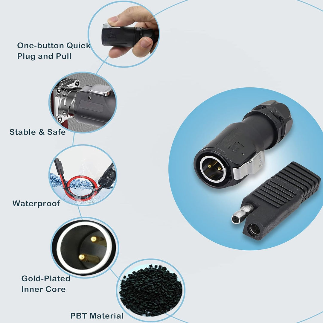 GINTOOYUN SAE auf LP-20 Kabeladapter, wasserdicht, 10 AWG, 2-polig, industrieller Rundstecker auf SA