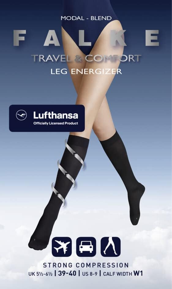 FALKE Lufthansa Travel &amp; Comfort Damen Energizer Kniestrümpfe mit Kompression druckfreier Komfortbun