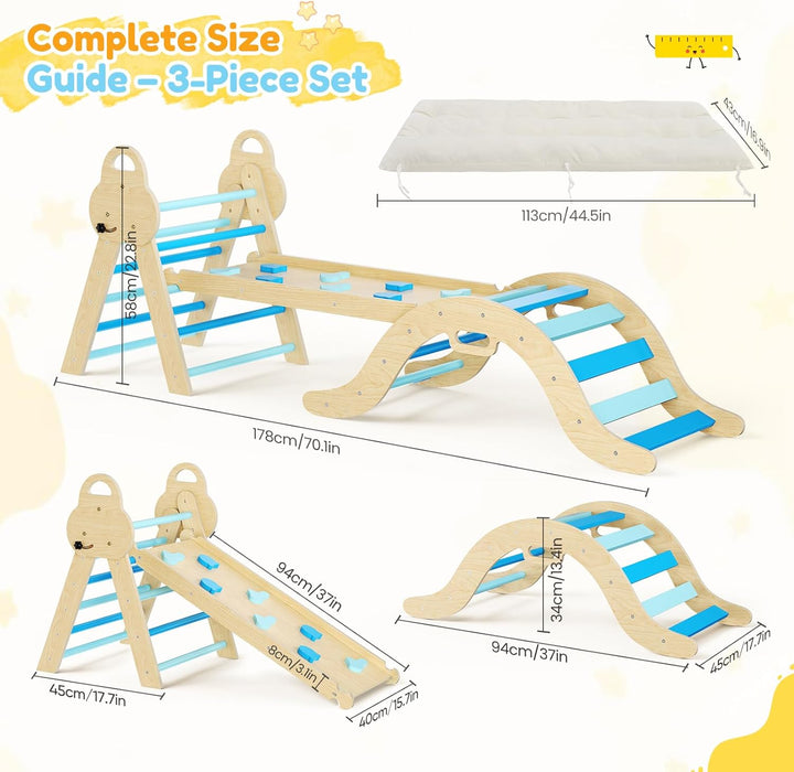 7-in-1 Montessori Klettergerüst Indoor, Kletterdreieck mit Rutsche & Kletterbogen, stabiles Holzklet