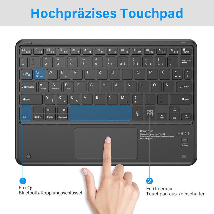 KBCASE Bluetooth Tastatur mit Touchpad Tastatur Kabellose mit 7 Farben Beleuchtete Wireless Bluetoot