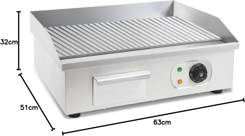 vertes Grillplatte Bratplatte Plancha Grill Elektrisch 3000W aus Edelstahl (Grillfläche Mit Rillen 5