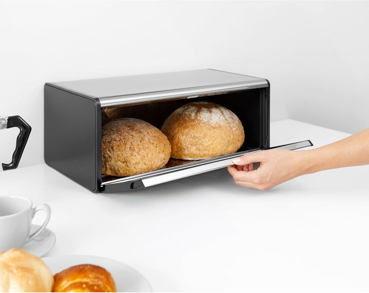 Brabantia Klappbrotkasten - Grosse Aufbewahrungsbox für Brot, Bagels, Brötchen - Platzsparendes Desi