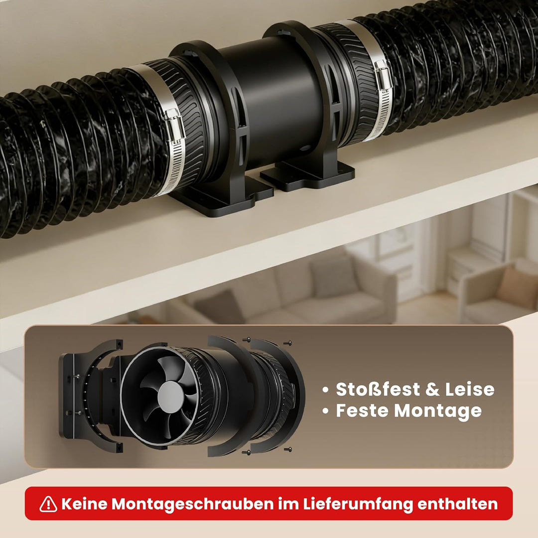 100mm Rohrventilator Regelbar, Rohrlüfter 8W, 310m³/h, Überhitzungsschutz Ventilator, Kanalventilato