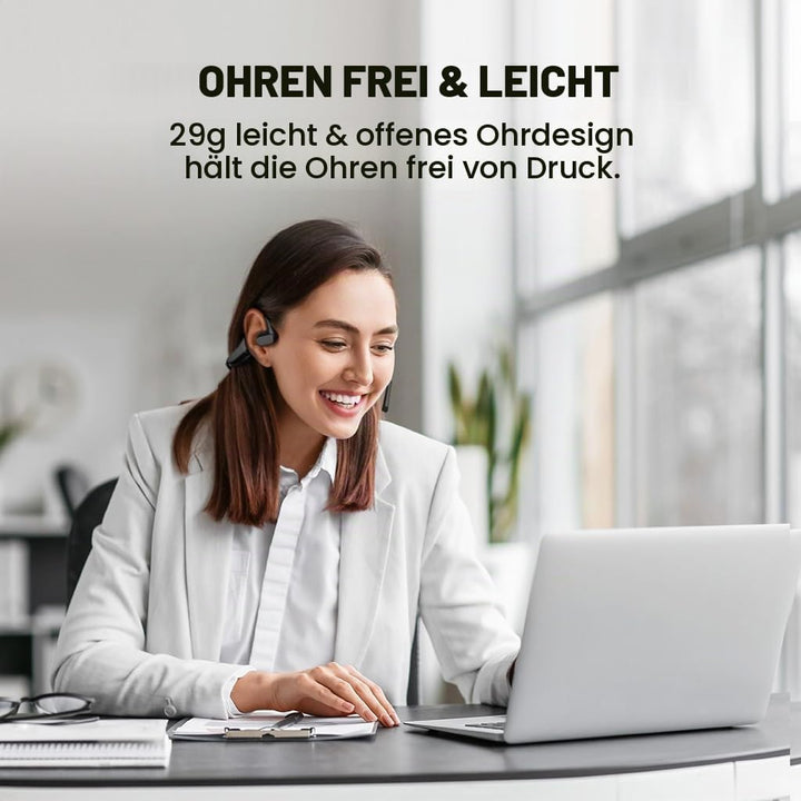 Avantalk Lingo N21 - Open-Ear Kabellos Headset mit Geräuschunterdrückendem Boom-Mikrofon &amp; Ladestati