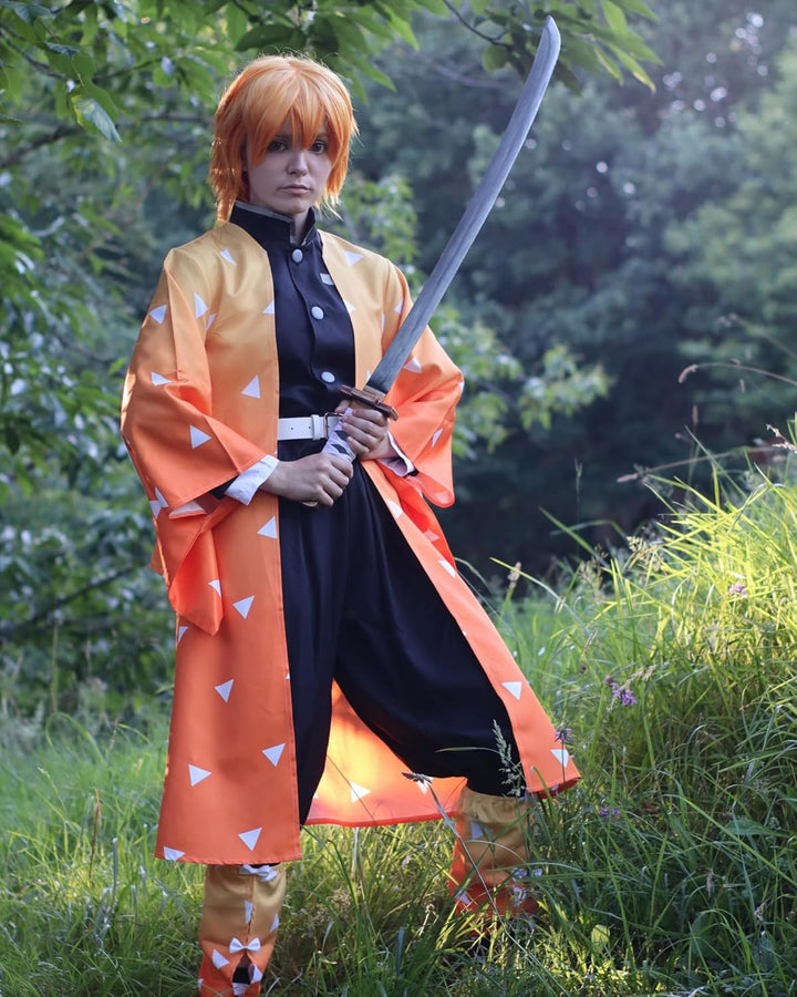Agatsuma Zenitsu Cosplay Kimono Vollständiger Satz Anime Zenitsu Cosplay Kostüm Erwachsene Orange Ze
