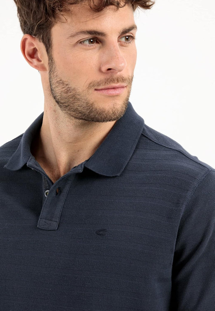 camel active Herren Kurzarm Poloshirt im tonalen Streifenmuster S Night Blue