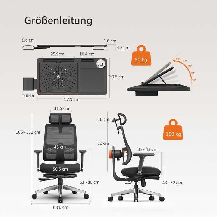 Newtral MAGICH-PRO Bürostuhl Ergonomisch mit Fussstütze, Ergonomischer Schreibtischstuhl mit Dynamis