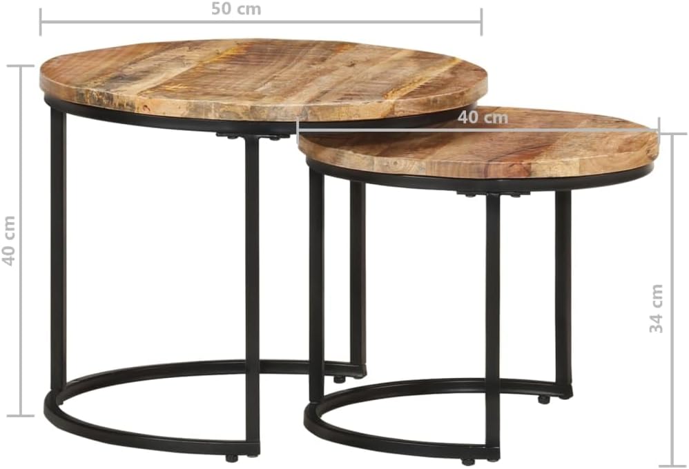 vidaXL Raues Mangoholz Satztisch 2-TLG. Couchtisch Beistelltisch Wohnzimmertisch Kaffeetisch Sofatis