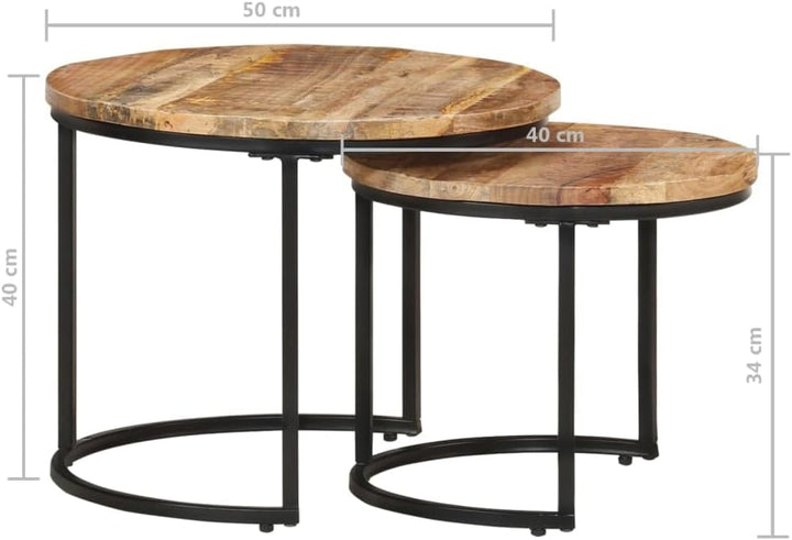 vidaXL Raues Mangoholz Satztisch 2-TLG. Couchtisch Beistelltisch Wohnzimmertisch Kaffeetisch Sofatis