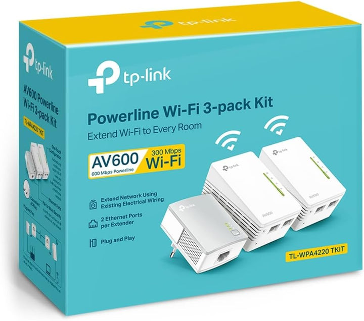 TP-Link WLAN Powerline Adapter Triple Set TL-WPA4220T KIT(600Mbit/s, WLAN 300Mbit/s, Wi-Fi Clone, Fa