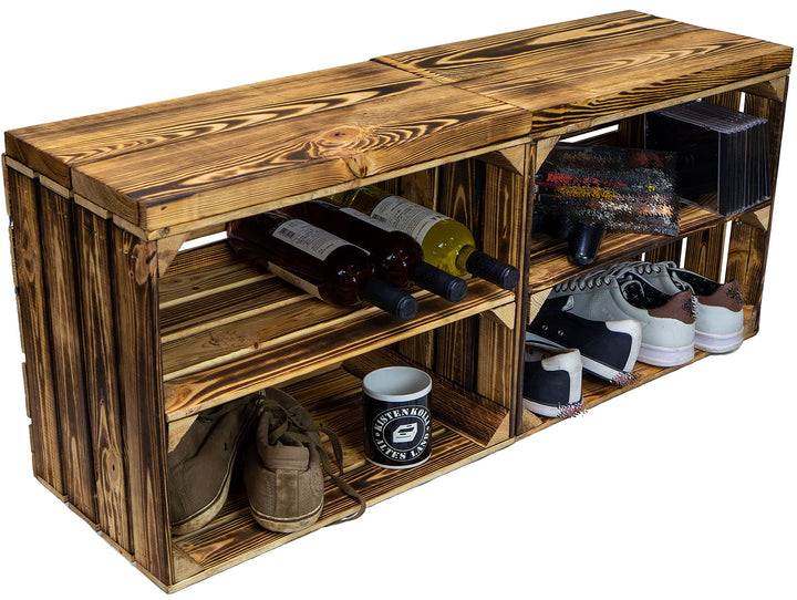 Kistenkolli Altes Land 2er Set Obstkiste aus Holz &amp; Holzplanken Schuhschrank Hocker Sitzbank Weinabl
