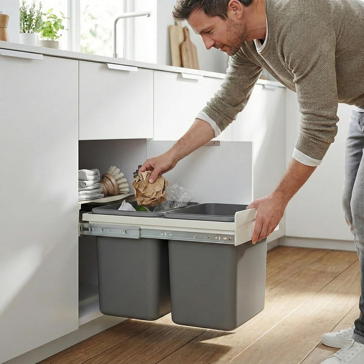 FurniFit Einbau-Mülleimer für 40 cm Schrank 2-fach Abfallsystem mit Deckel Soft-Close & Vollauszug 2