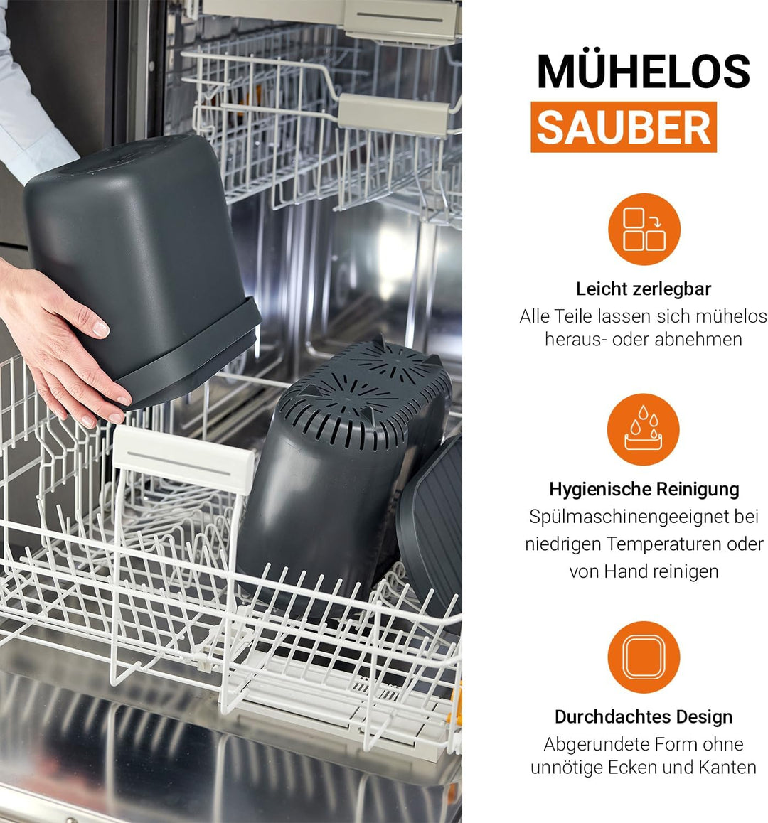 GARANTIA NOVA Biomülleimer 8 Liter Graphite Grey - für klare Küchenordnung auf der Arbeitsplatte - m