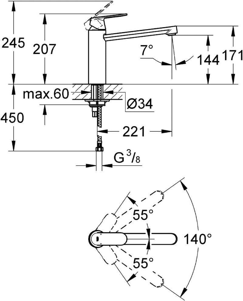 GROHE Eurosmart Cosmopolitan Küchenarmatur, mittelhoher Auslauf, SuperSteel 30193DC0 mittelhoher Aus