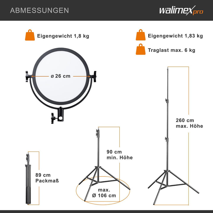 Walimex Pro Soft LED 300 Round Bi-Color, 2 Stück, schwarz