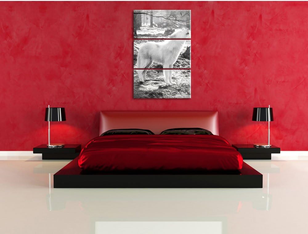 Pixxprint Heulender Wolf als Leinwandbild/Grösse: 3 Teilig (120x80) cm/Wandbild/Kunstdruck/fertig be