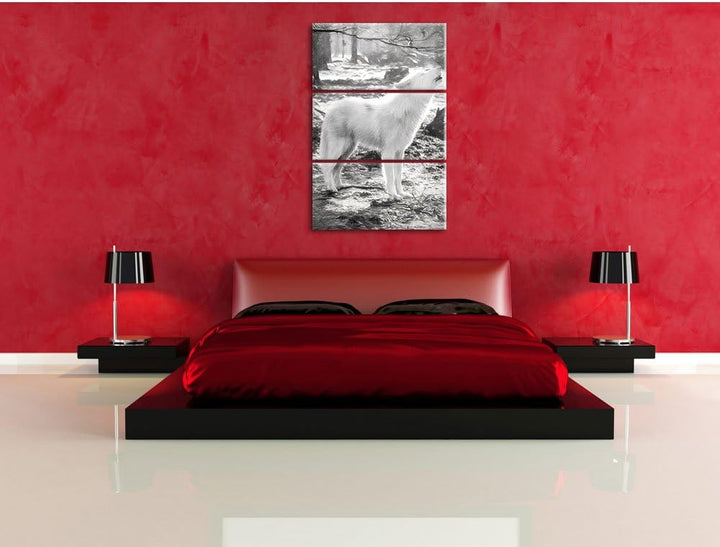 Pixxprint Heulender Wolf als Leinwandbild/Grösse: 3 Teilig (120x80) cm/Wandbild/Kunstdruck/fertig be