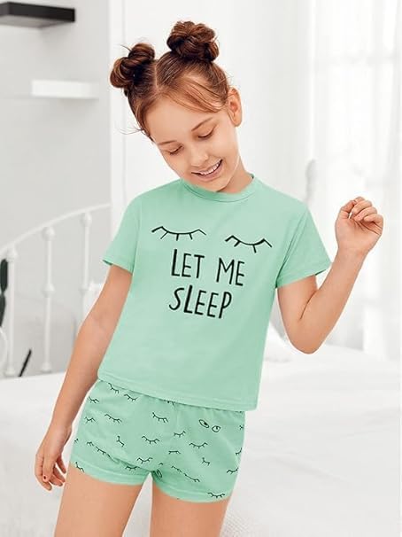Haloumoning Mädchen Schlafanzüge Sommer Niedliche Shorts Set Bequem Kurzarm Cartoon bedrucktes Pyjam