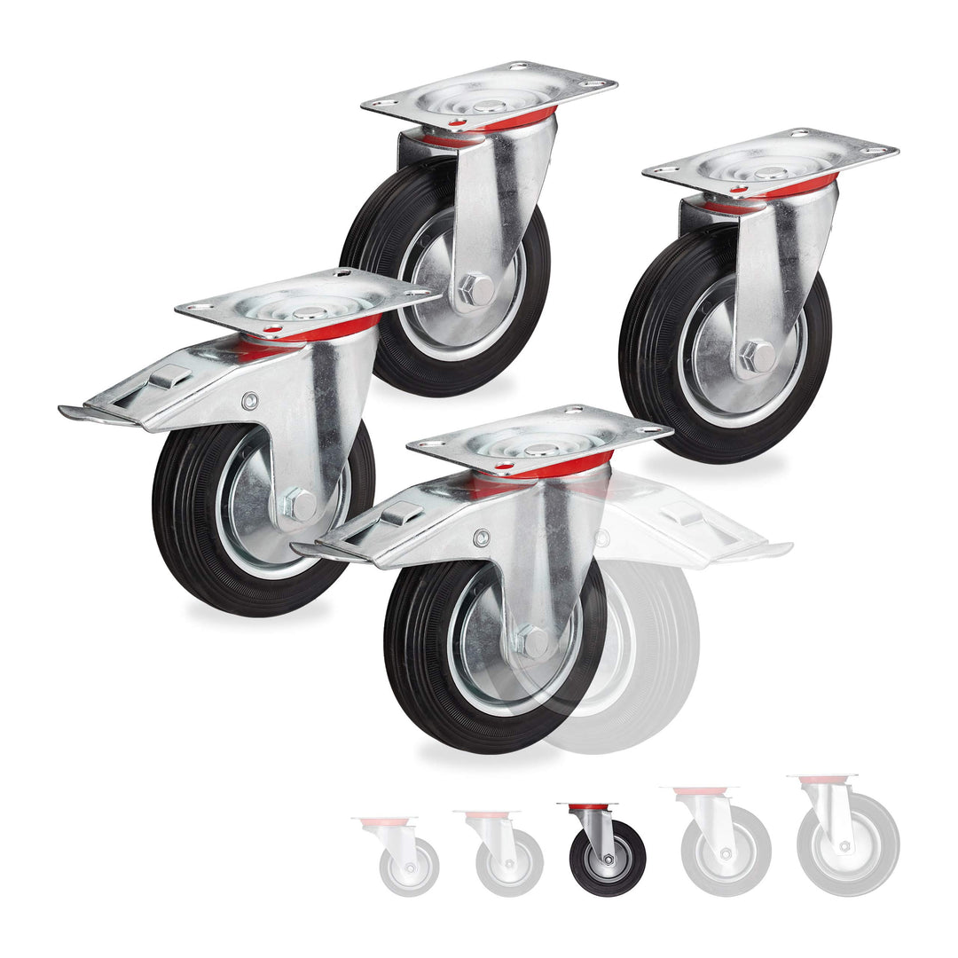 Relaxdays Schwerlastrollen 4er Set, drehbar, Kugellager, 2 Rollen mit Bremse, Tragkraft bis 320kg, R