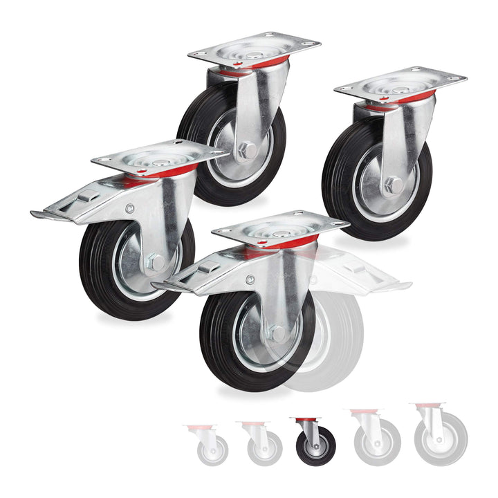 Relaxdays Schwerlastrollen 4er Set, drehbar, Kugellager, 2 Rollen mit Bremse, Tragkraft bis 320kg, R