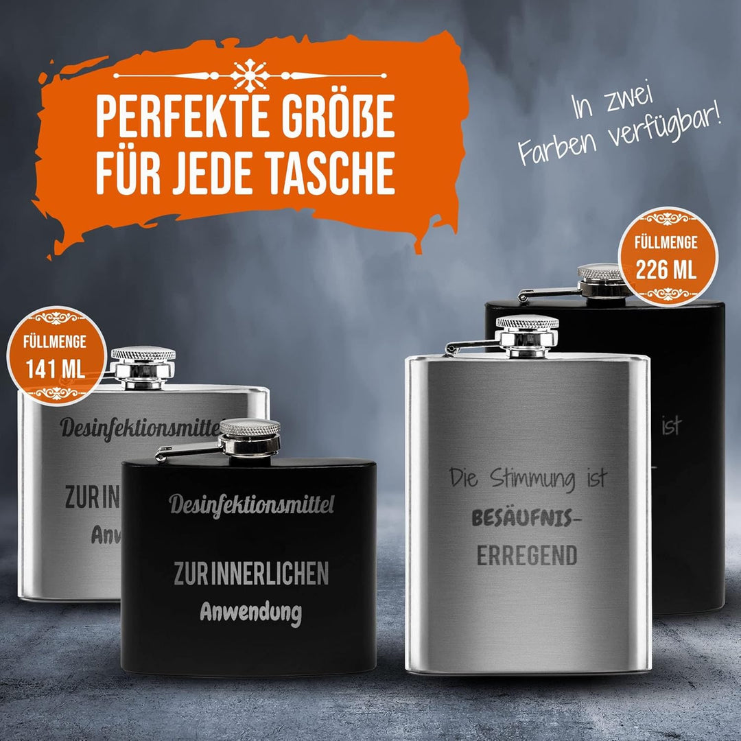 Flachmann mit Gravur aus Edelstahl selbst gestalten - mit Wunschtext gravieren - Geschenkidee für Fr