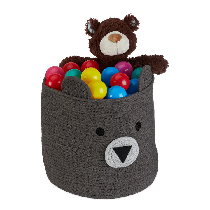 Relaxdays Aufbewahrungskorb für Kinder, Baumwollkorb Bär, H x D: 38 x 34 cm, Spielzeugkorb Kinderzim
