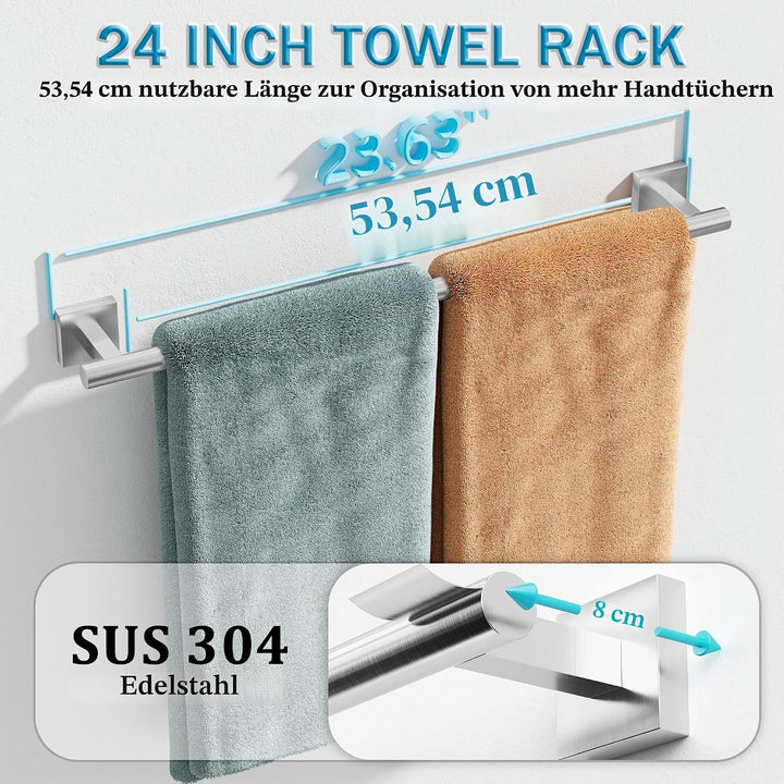 60cm Handtuchhalter Gebürstet - 304 Edelstahl Handtuchhalter Wand，Badetuchhalter Badetuchstange Hand