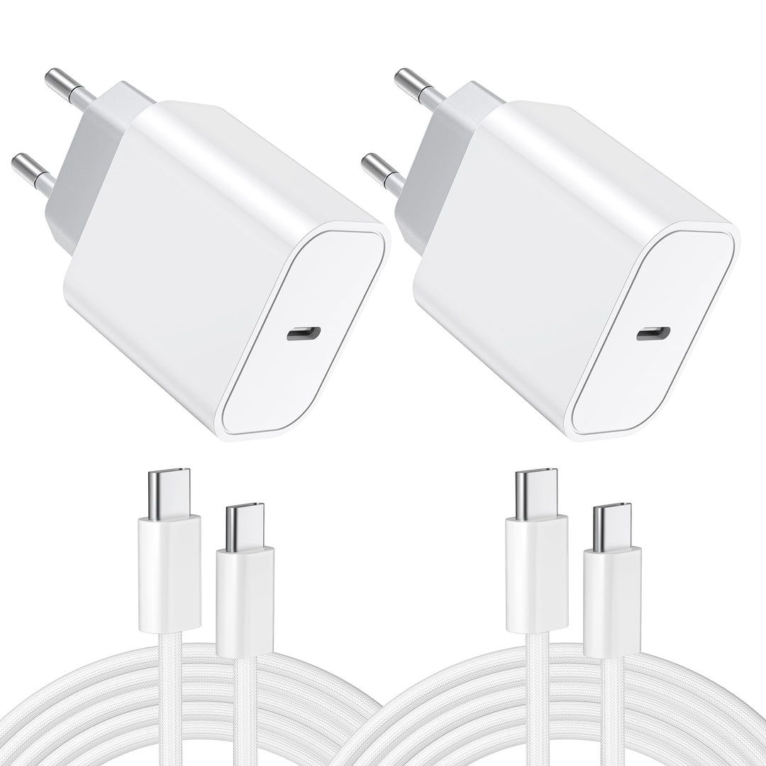 2-Pack 25W USB C Ladegerät, Schnellladegerät Stecker mit 2M Kabel Ladegerät für iPhone 17 16 15 Pro