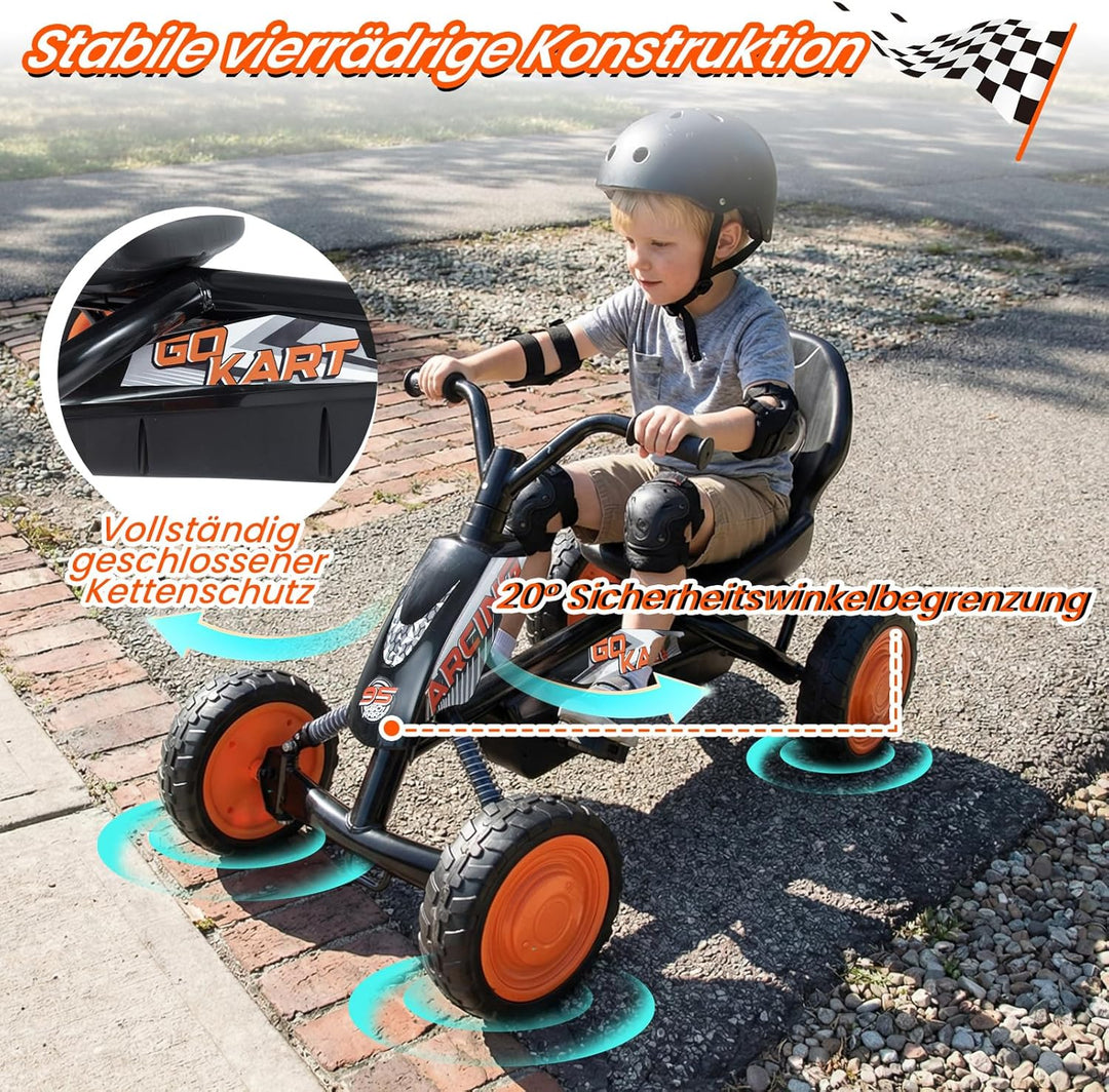 COSTWAY Kinder Gokart mit Pedal, Go Kart mit verstellbarem Sitz, Vor- & Rückwärtsgang, Tretauto bis